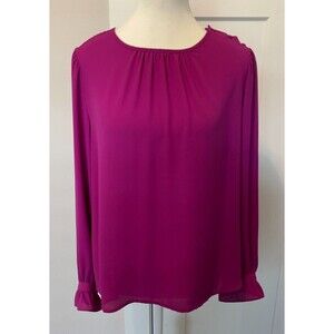 J CREW Womens TOP Long Sleeve PURPLE Fuchsia Popover Size M